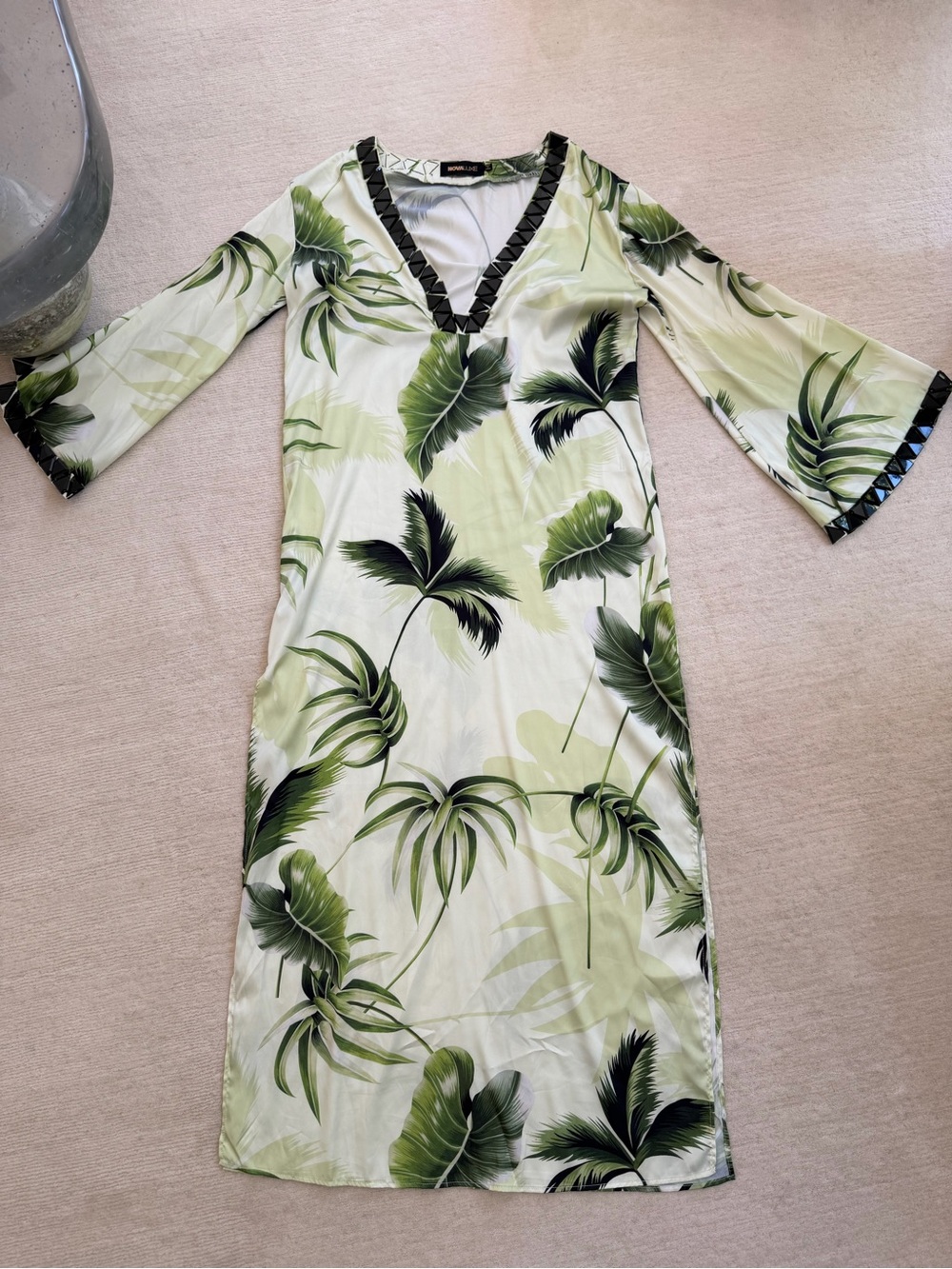 WORN ONCE! Tropical Leaf V-Neck Maxi Dress